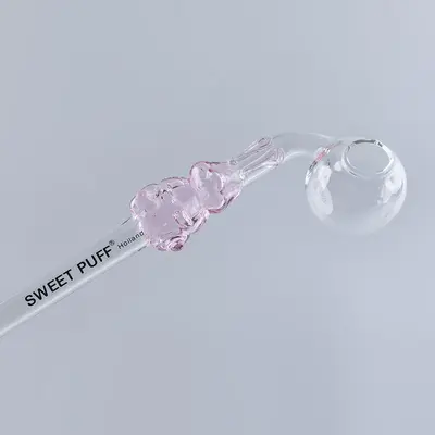 Bunny Sweet Puff Glass Pipe 14cm Pink Bunny and Balancer Pack X2