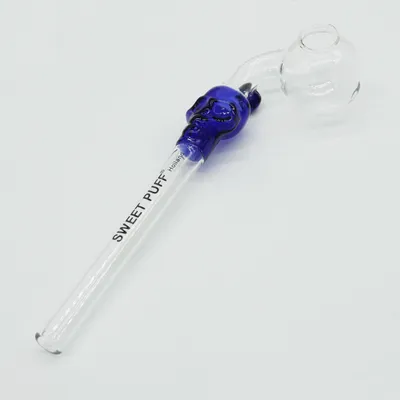Skull Sweet Puff Glass Pipe 14cm Blue Skull and Balancer Pack X2