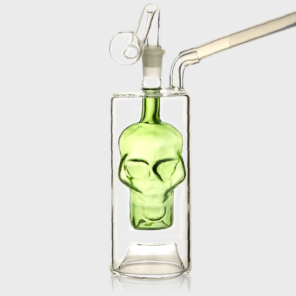 Green Skull Glass Pipe 13cm with Mini Bubbler Glass Pipe