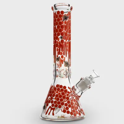 Glow in the Dark Honeycomb Design Beaker Glass Bong 35cm