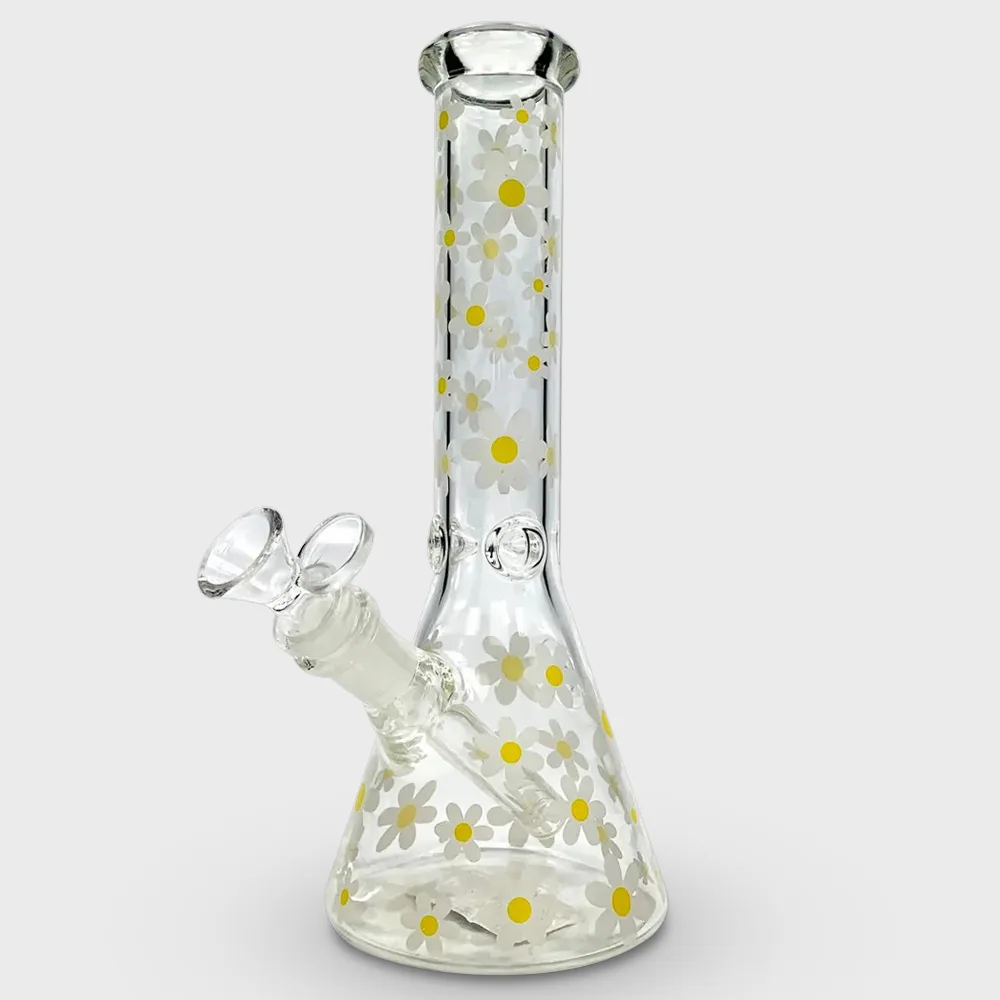 Glow in the Dark Daisy Design Beaker Glass Bong 25cm