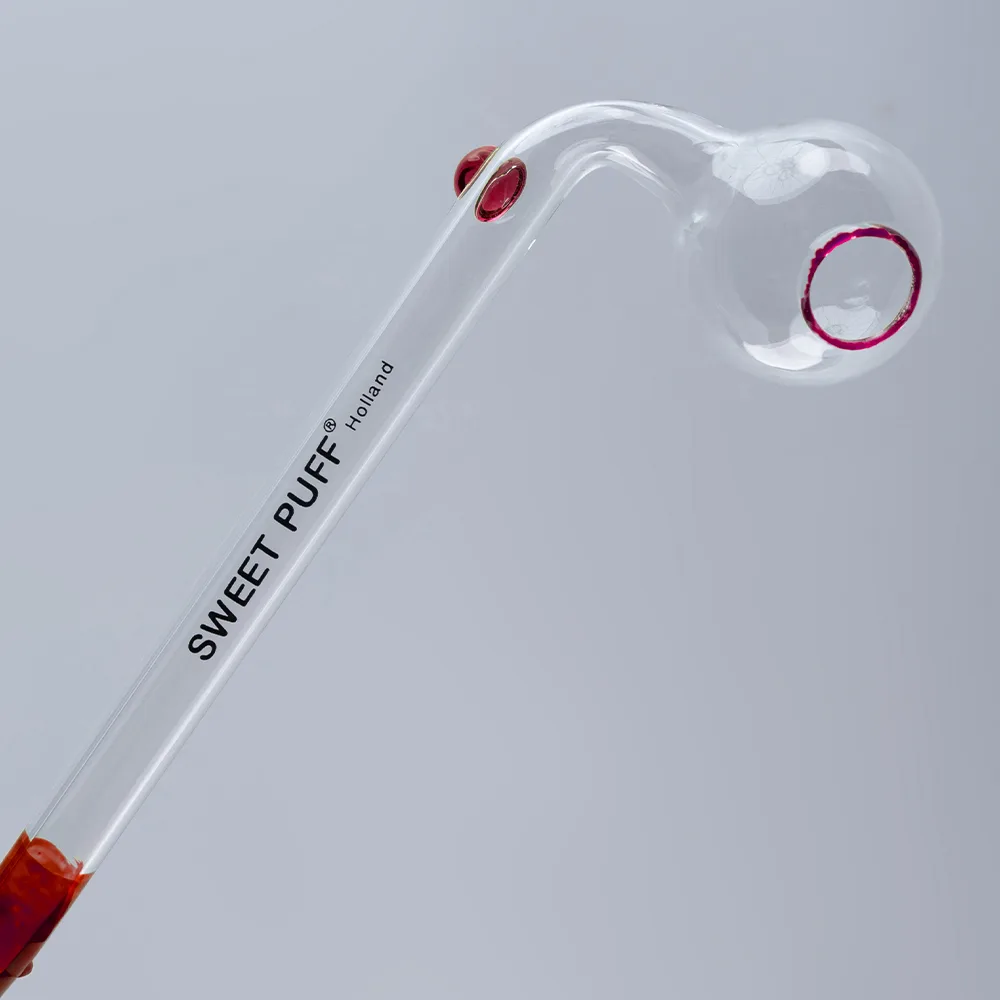 Sweet Puff Glass Pipe 14cm Red Rim and Balancer Pack X2