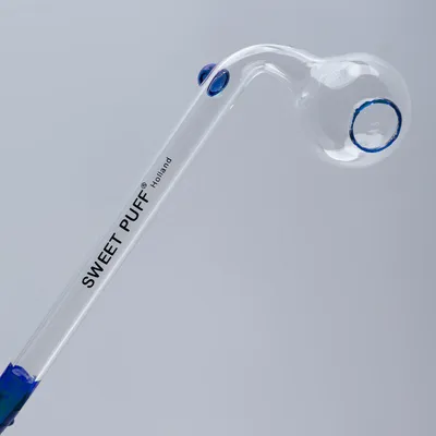 Sweet Puff Glass Pipe 10cm Blue Rim and Balancer Pack X2