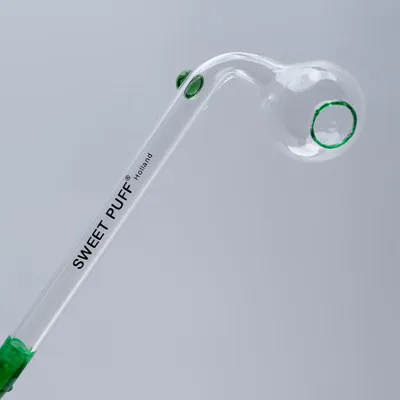 Sweet Puff Glass Pipe 14cm Green Rim and Balancer Pack X2