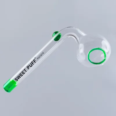 Sweet Puff Glass Pipe 8cm Green Rim and Balancer Pack X2