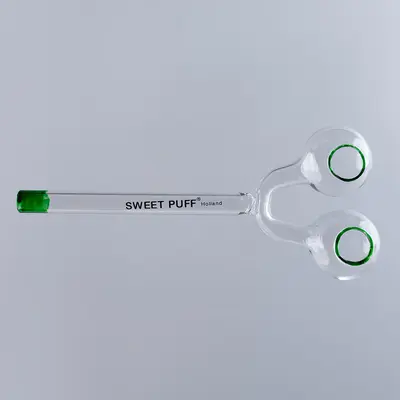Sweet Puff Glass Pipe Straight Twin Bowl 15cm Green Tip Pack X2