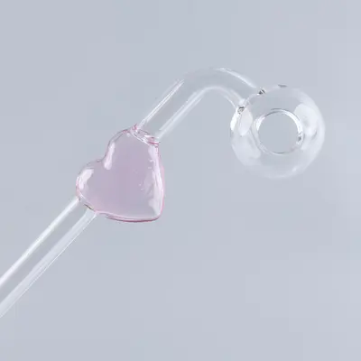 Love Heart Sweet Puff Glass Pipe 14cm Pink and Balancer Pack X2