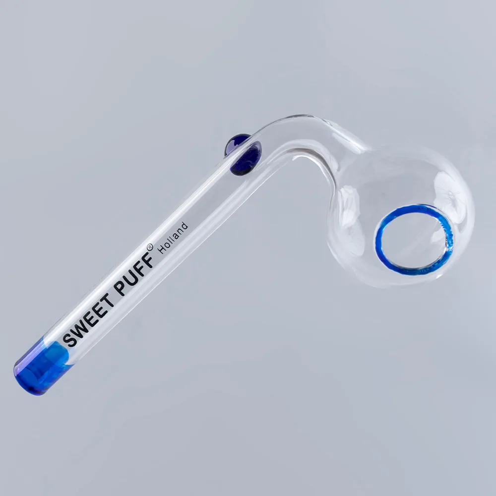 Sweet Puff Glass Pipe 8cm Blue Rim and Balancer Pack X2