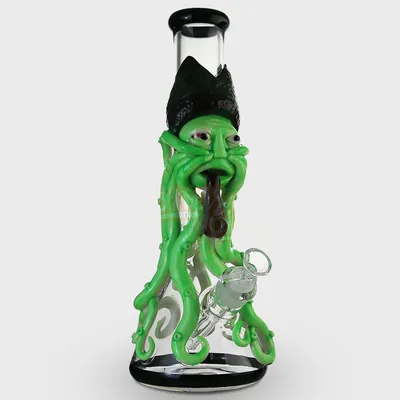 Glow in the Dark 3D Captain Octopus Design Beaker Glass Bong 32cm