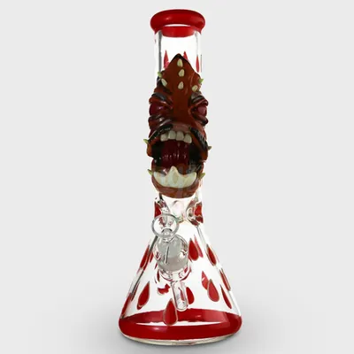 Glow in the Dark 3D Red Eyes Monster Design Beaker Glass Bong 32cm